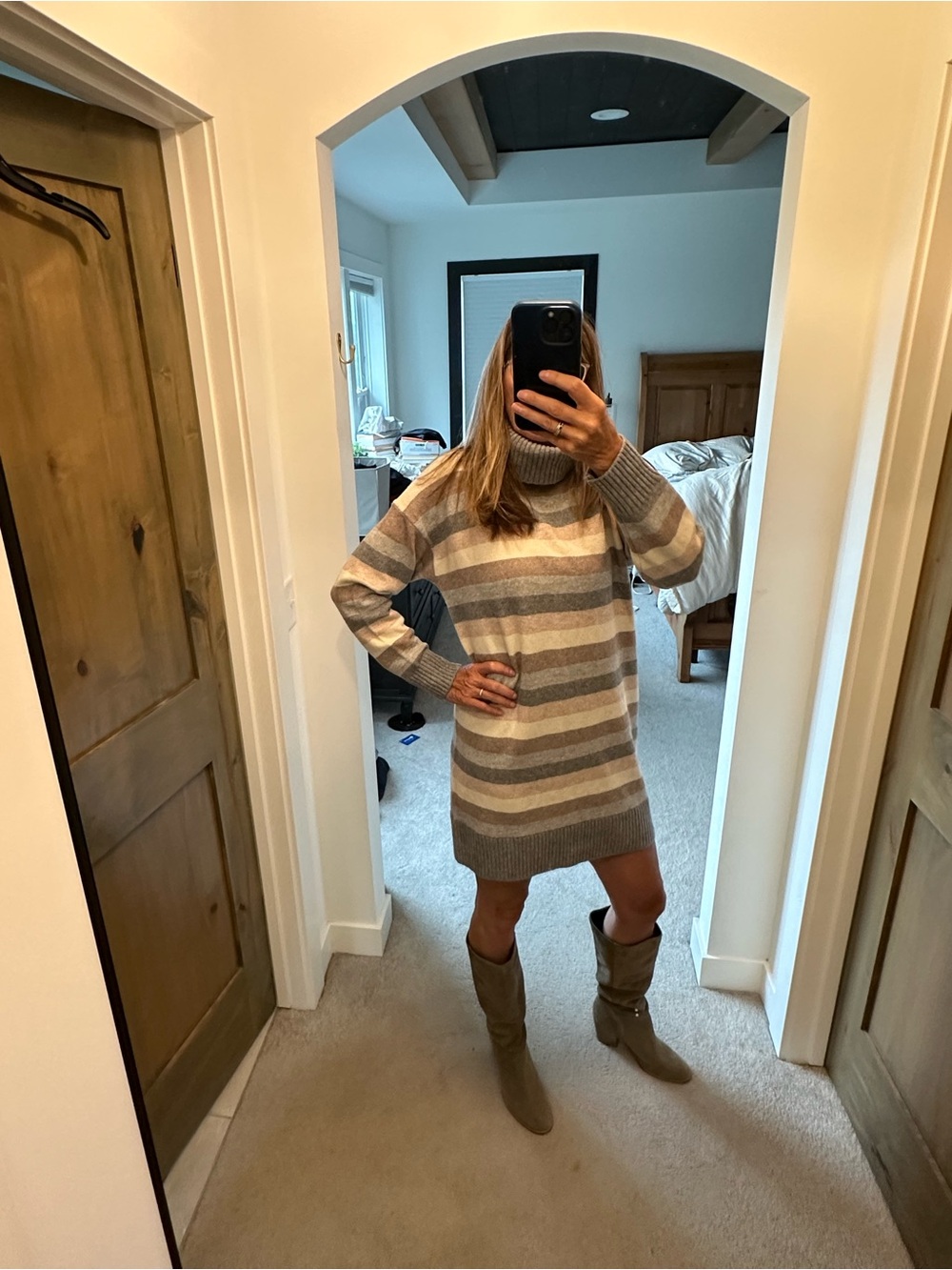 Gap Striped Turtleneck Sweater Dress - Neutral Stripe